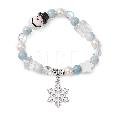 Christmas Theme Synthetic Moonstone and Alloy Snowflake
Charms Bracelets for Women BJEW-TA00560-1