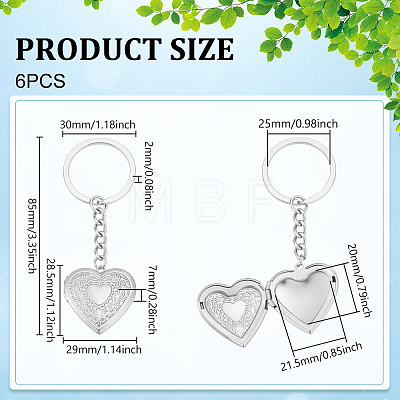6Pcs 316 Stainless Steel Photo Locket Keychain KEYC-UN00013-1