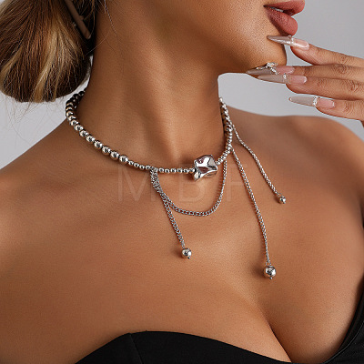 Alloy & CCB Plastic Textured Rectangle Pendant Necklaces with Chain Tassel for Women WG46BC5-01-1