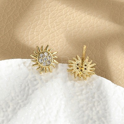 Brass Micro Pave Clear Cubic Zirconia Stud Earrings EJEW-R016-26G-08-1