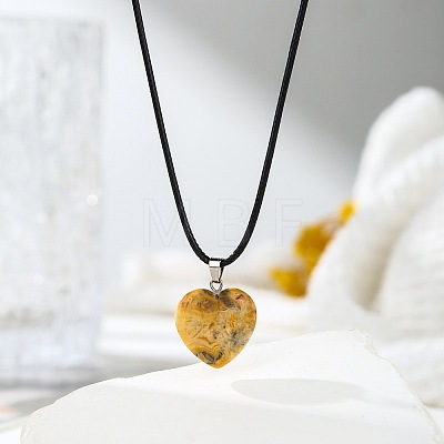 Natural Crazy Agate Heart Pendant Black Cord Necklaces NI9317-21-1