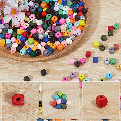 Spray Painted Wooden Beads WOOD-PA0001-53B-1