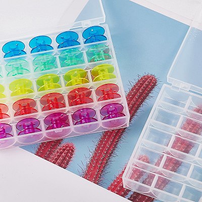 2 Boxes 25 Compartments Polypropylene(PP) Plastic Sewing Machine Bobbins with Storage Case CON-SZ0001-17-1