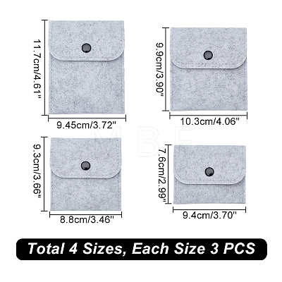 AHADERMAKER 12Pcs 4 Styles Portable Felt Card Cover Bag ABAG-GA0001-21B-1