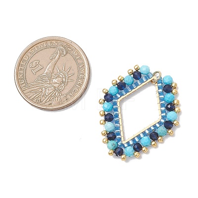 Synthetic Blue Spinel & Dyed Natural Magnesite Faceted Round and Glass Seed Beaded Pendants PALLOY-MZ01167-03-1