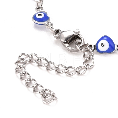 Enamel Heart with Evil Eye Link Chains Bracelet BJEW-P271-07P-04-1