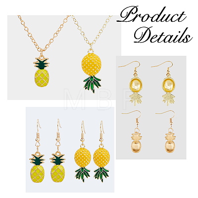 2 Sets 2 Style Alloy Pineapple Pendant Necklace & Dangle Earrings SJEW-FI0001-01-1