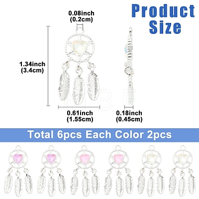 6Pcs 3 Colors Rack Plating Alloy Rhinestones Pendants FIND-YW0011-72-1