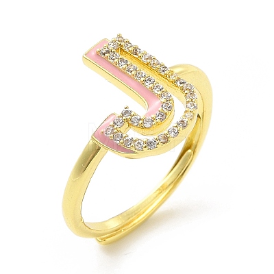Mixed Color Enamel Initial Letter Adjustable Ring with Clear Cubic Zirconia RJEW-P045-01G-J-1