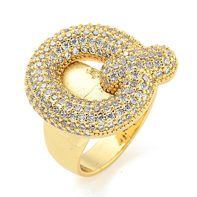 Brass Micro Pave Clear Cubic Zirconia Letter Open Cuff Ring for Women RJEW-M173-01G-Q-1