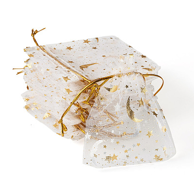 30Pcs Gold Stamping Moon Star Organza Drawstring Gift Bags ABAG-TA0002-21A-1