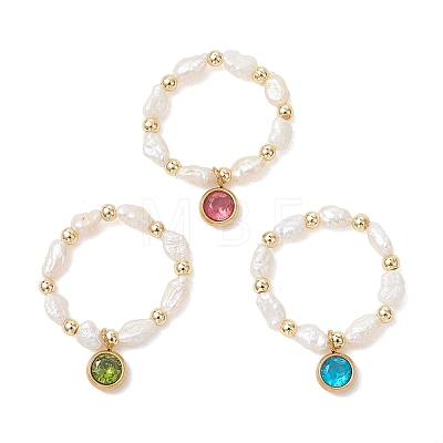 3Pcs Natural Cultured Freshwater Pearl Beaded Stretch Finger Rings RJEW-JR01009-1