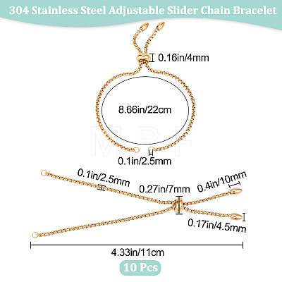 10Pcs Adjustable 304 Stainless Steel Slider Bracelets Making STAS-BBC0001-86-1