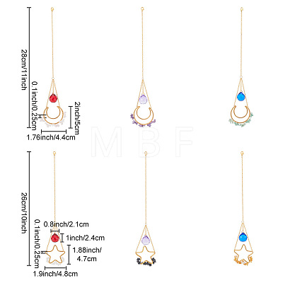 6Pcs 6 Styles Moon Star Alloy Gemstone Chip Pendant Decoration HJEW-PH01696-1
