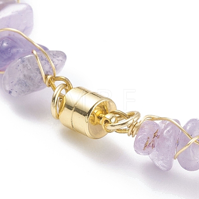 Natural Amethyst Chips Beaded Bracelet with Shell Pearl BJEW-TA00078-02-1