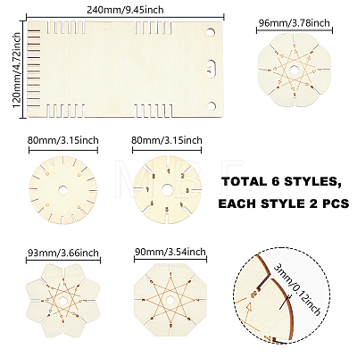 12Pcs 6 Styles Wood Braiding Disks AJEW-GA0009-99-1