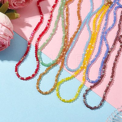 304 Stainless Steel with Glass Round Beaded Necklaces for Women NJEW-JN04684-1