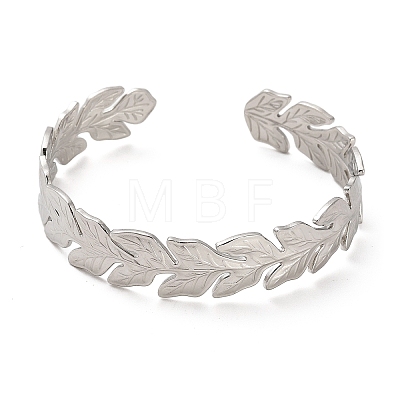 304 Stainless Steel Leaf Cuff Bangles BJEW-G694-08P-1