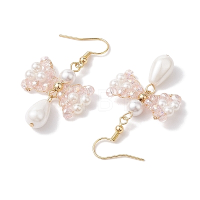 Bowknot Shell Pearl Dangle Earrings EJEW-TA00494-1