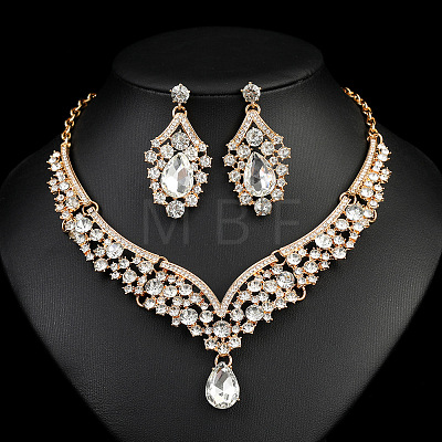 Teardrop Alloy Rhinestone Pendant Necklaces & Stud Dangle Earrings Sets FS-WGBD9B5-06-1