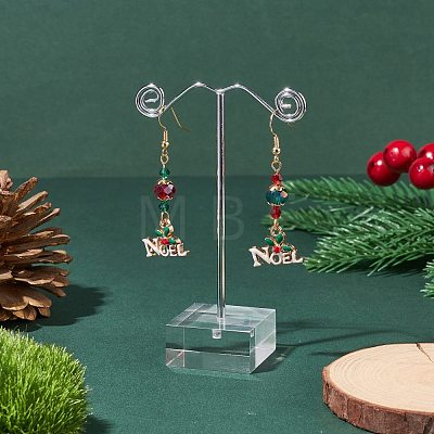 Word Noel Alloy Charm with Glass Long Dangle Earrings EJEW-TA00076-1