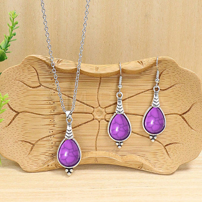 Teardrop Alloy & Acrylic Pendant Necklaces & Dangle Earrings Sets WGBAAE5-04-1