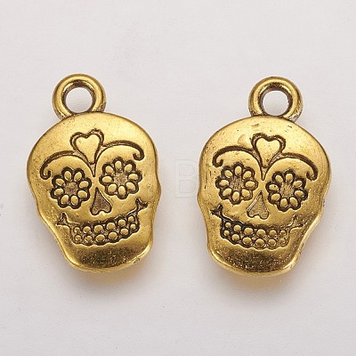 Mexico Holiday Day of the Dead Sugar Skull Tibetan Style Alloy Metal Pendants TIBEP-21061-AG-FF-1