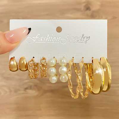 5 Pairs Alloy Hoop Earring Sets WG6DB3C-14-1