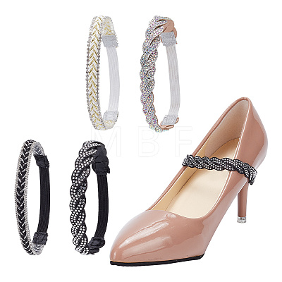 4 Sets 4 Style Glittered Braided Rhinestone Anti-Loose Shoelace for High-heeled Shoes AJEW-GO0001-06-1
