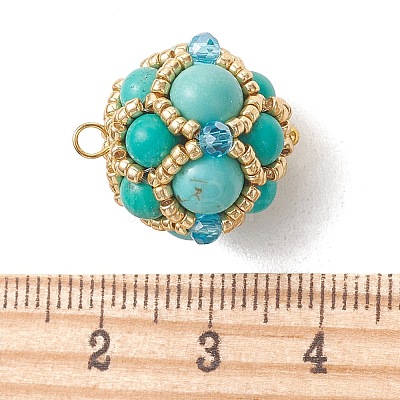 Synthetic Turquoise and Glass Seed Beaded Cluster Pendants PALLOY-MZ01334-01-1