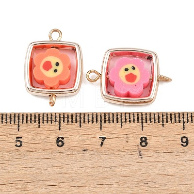 CCB Plastic Frame with Polymer Clay Smiling Face Flower Beads Square Links Connector Charms KK-D103-06RG-1
