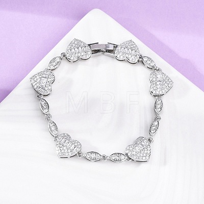 Heart & Horse Eye Brass Micro Pave Clear Cubic Zirconia Link Bracelets for Women BJEW-G740-03P-1