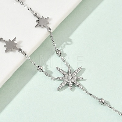 304 Stainless Steel Micro Pave Clear Star Pendant Long Tassel Y Necklaces for Women NJEW-C119-02P-1