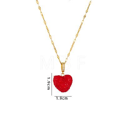 Druzy Glass Heart Pendant 304 Stainless Steel Dapped Chain Necklaces for Women WGB914E-01-1