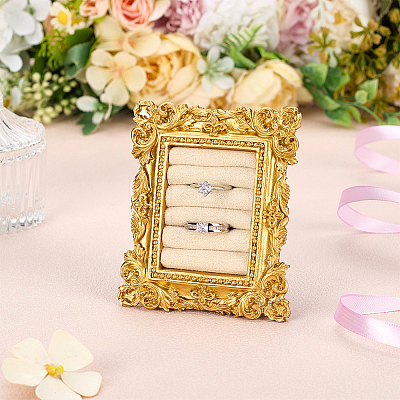 Vintage Resin with Cloth Ring Display Gold Photo Frame Stands RDIS-WH0016-19A-1