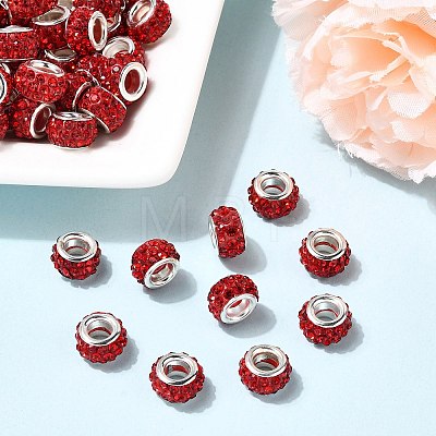 Polymer Clay Rhinestone European Large Hole Beads with Silver Color Plated Brass Cores FPDL-R002-06-1