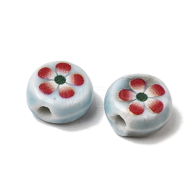 Flat Round Handmade Floral Porcelain Beads PR-CBA03B0-02A-1