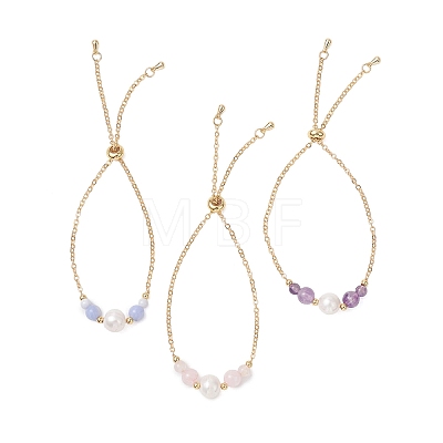 Natural Gemstone Beads Link Bracelets BJEW-JB13087-1