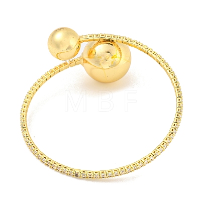 Rack Plating Brass Pave Clear Cubic Zirconia Round Ball Open Cuff Rings for Women BJEW-B110-04B-G-1