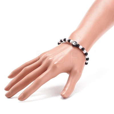 Polymer Clay Yin Yang & Acrylic Round Beaded Stretch Bracelet for Women BJEW-JB08529-1