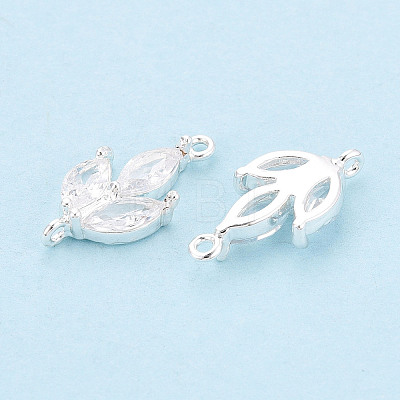 Brass Pave Clear Cubic Zirconia Leaf Links Connector Charms KK-D024-08S-1