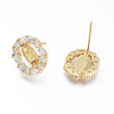 Brass Micro Pave Cubic Zirconia Ear Studs EJEW-G279-03G-01-1