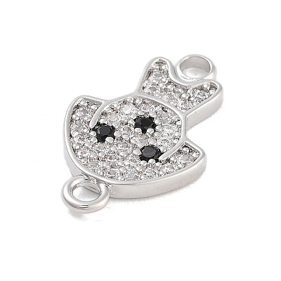 Brass Pave Clear & Black Cubic Zirconia Pet Puppy Connector Charms KK-Z061-01P-02-1