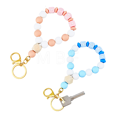 1 Set Wristlet Keychain Silicone Beaded Bracelet Keychain KEYC-FH0001-33C-1