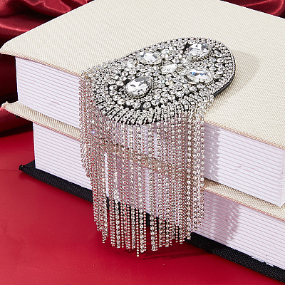 2Pcs Felt & Rhinestone & Iron Tassel Epaulettes AJEW-FH0009-07A-1