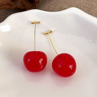 Cherry Resin Dangle Stud Earrings XZ7798-7-1