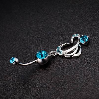 Piercing Jewelry Real Platinum Plated Brass Rhinestone Butterfly Navel Ring Belly Rings AJEW-EE0001-76B-1