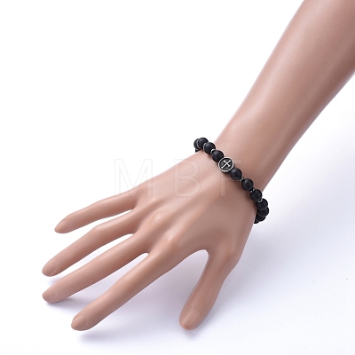 Natural Black Agate(Dyed) Beads Stretch Bracelets BJEW-JB05233-1