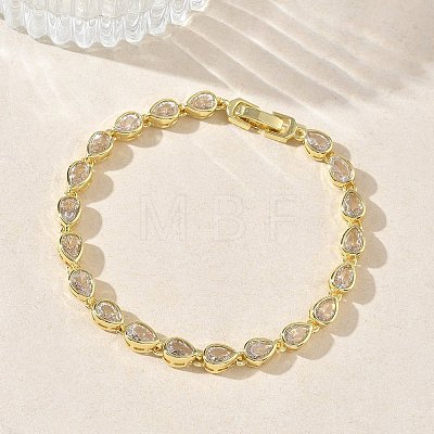 Teardrop Brass Micro Pave Clear Cubic Zirconia Link Chain Bracelets for Women BJEW-C156-07A-G-1