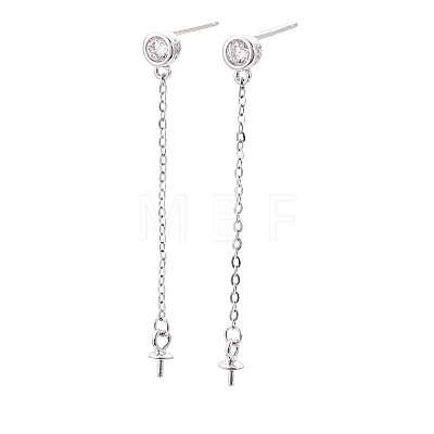 925 Sterling Silver Stud Earring Findings with Cubic Zirconia STER-T007-24P-1